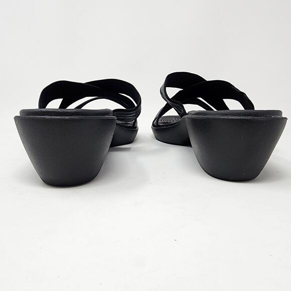 Crocs Sandals Women 8 Molalla II Black Rubber Animal Print Criss Cross Wedge - Picture 5 of 10